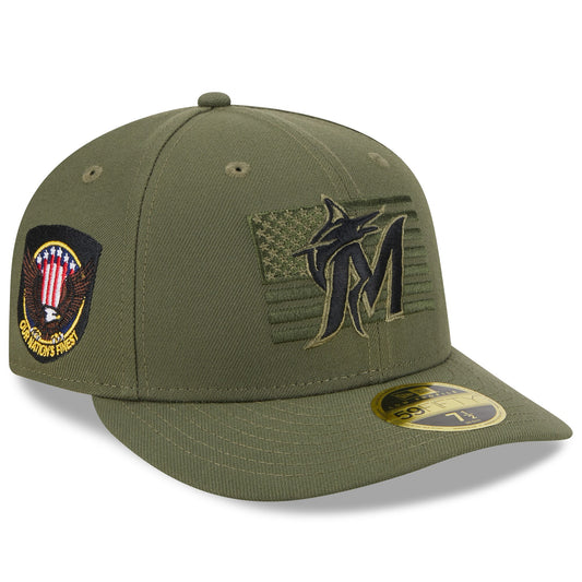 Miami Marlins New Era 2023 Armed Forces Day Low Profile 59FIFTY Fitted Hat - Green
