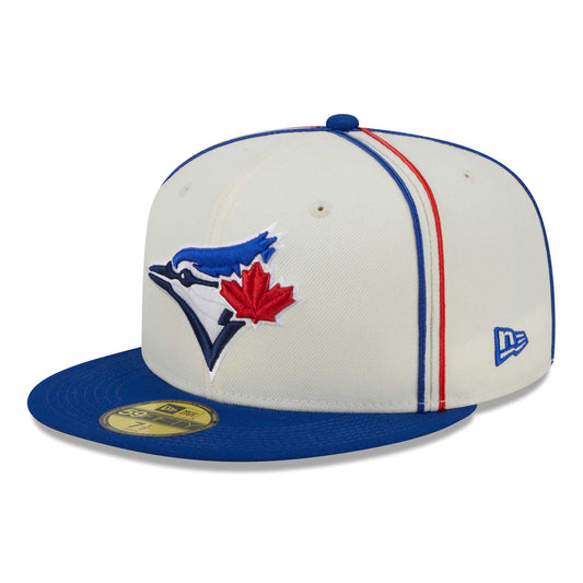 Toronto Blue Jays New Era Chrome Sutash 59FIFTY Fitted Hat - Cream/Royal