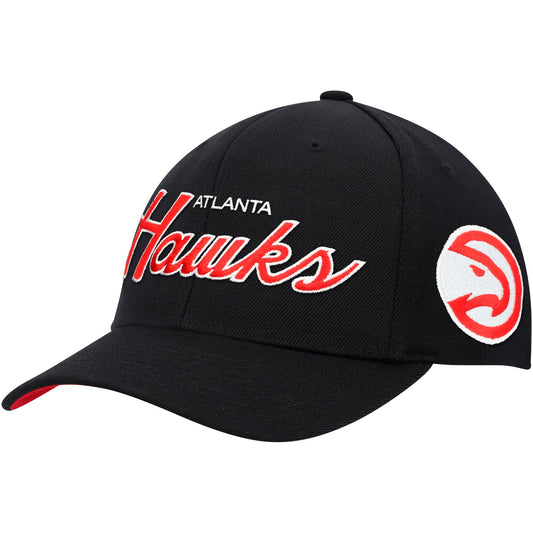 Atlanta Hawks Mitchell & Ness MVP Team Script 2.0 Stretch Snapback Hat - Black