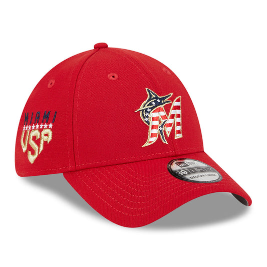 Miami Marlins New Era 2023 Fourth of July 39THIRTY Flex Fit Hat - Red