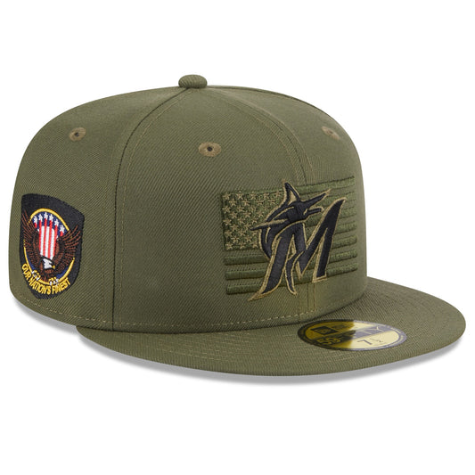 Miami Marlins New Era 2023 Armed Forces Day On-Field 59FIFTY Fitted Hat - Green