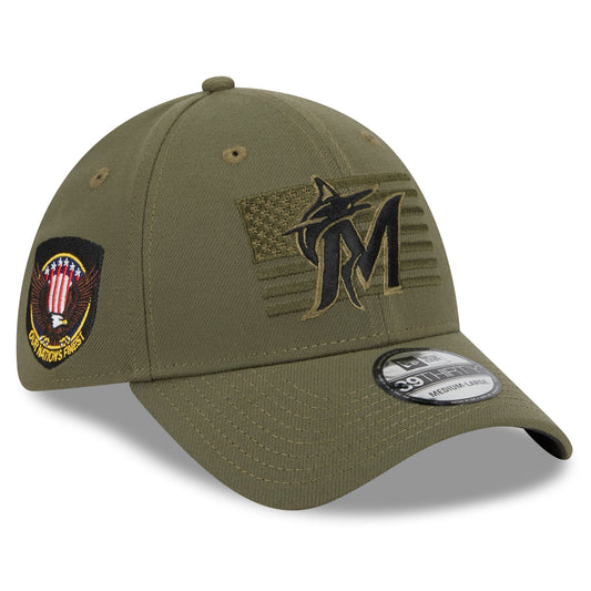 Miami Marlins New Era 2023 Armed Forces Day 39THIRTY Flex Hat - Green