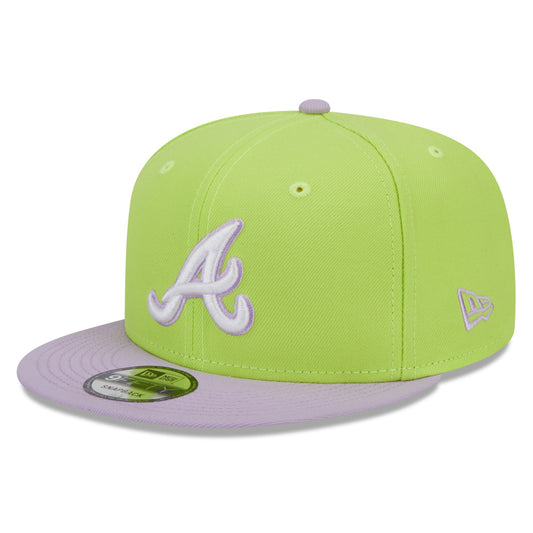 Atlanta Braves New Era Spring Basic Two-Tone 9FIFTY Snapback Hat - Neon Green/Purple